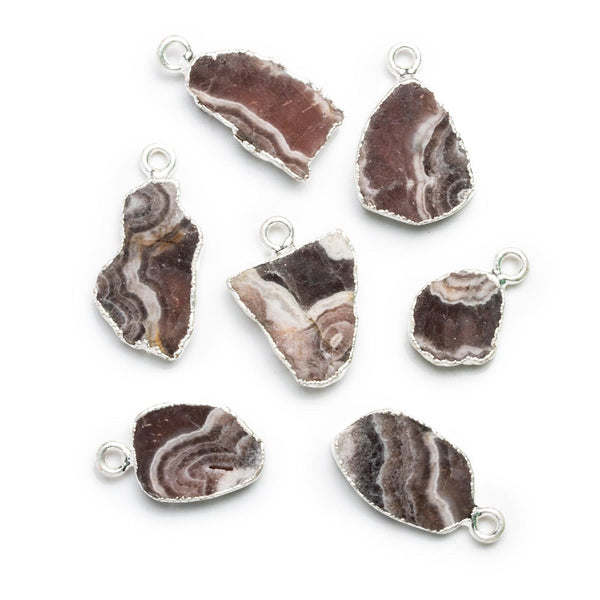 21x12mm Silver Leafed Rhodochrosite Slice Pendant