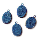 21x13mm Titanium Blue plated Bezeled Oval Drusy Pendant 1 piece - The Bead Traders