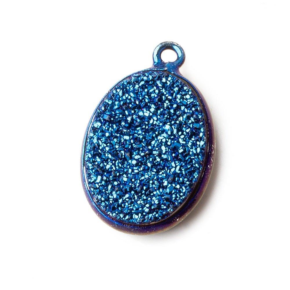 21x13mm Titanium Blue plated Bezeled Oval Drusy Pendant 1 piece - The Bead Traders