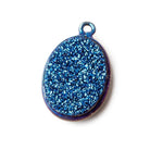 21x13mm Titanium Blue plated Bezeled Oval Drusy Pendant 1 piece - The Bead Traders