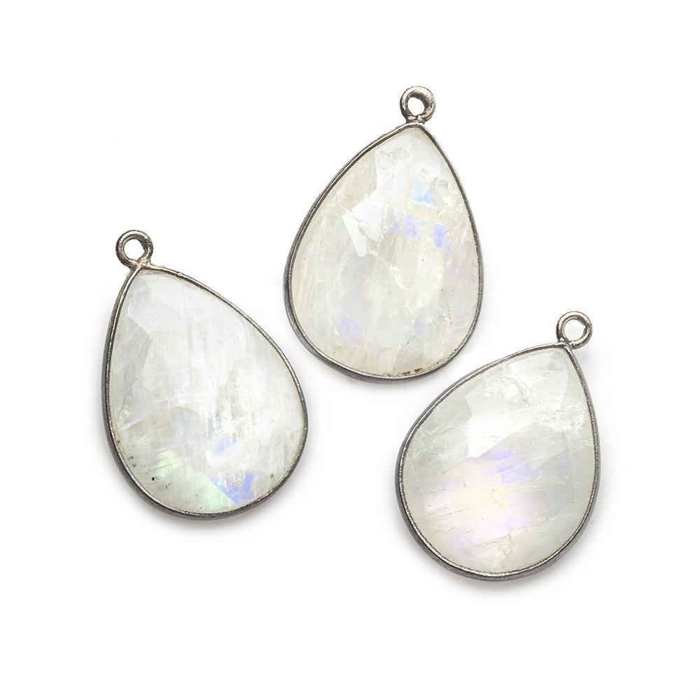 21x16mm Black Gold .925 bezel Rainbow Moonstone Faceted Pear - The Bead Traders