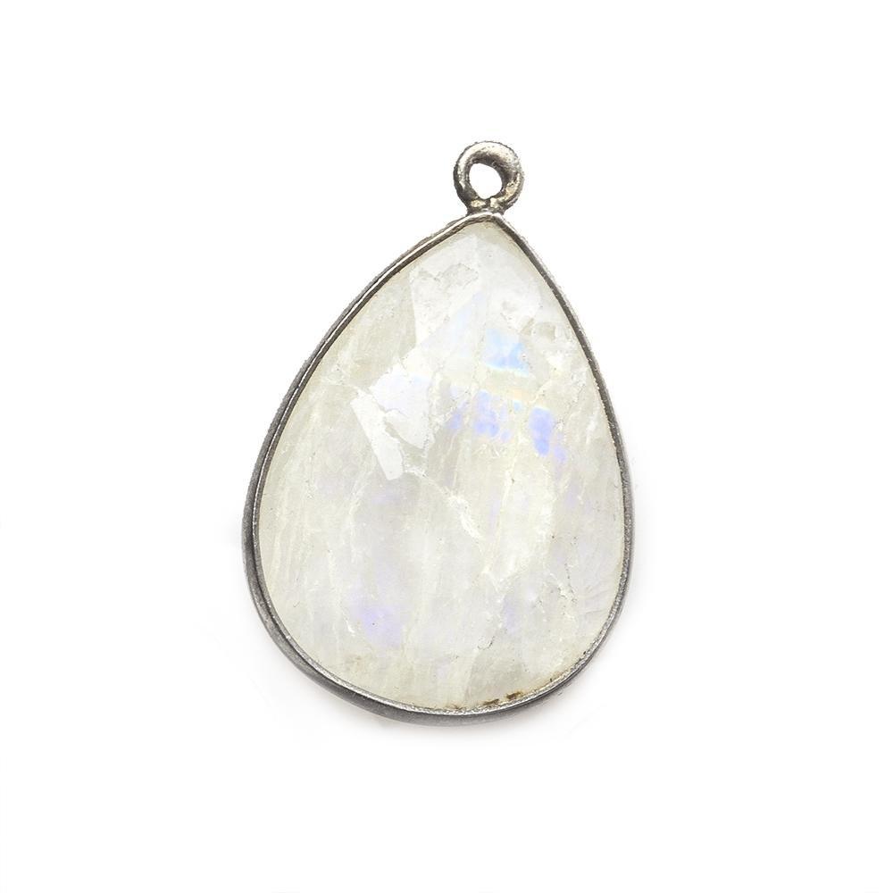 21x16mm Black Gold .925 bezel Rainbow Moonstone Faceted Pear - The Bead Traders