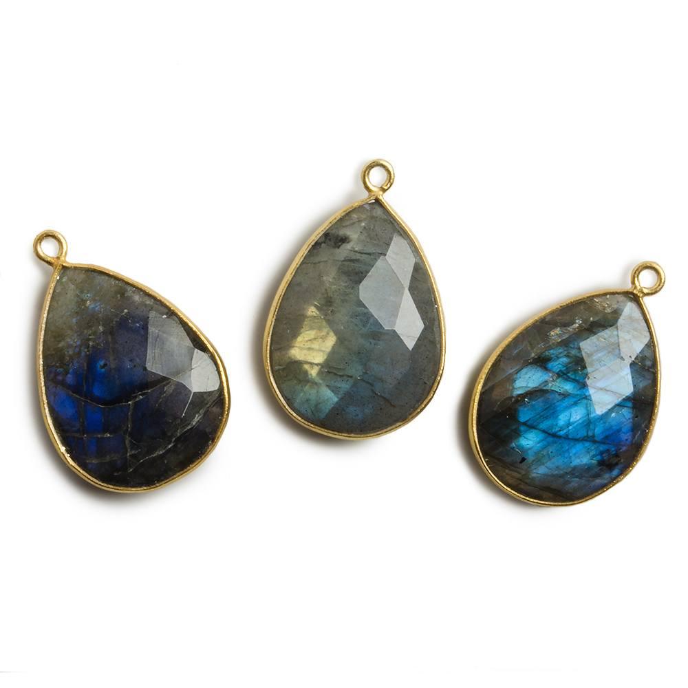 21x16mm Vermeil Bezel Labradorite faceted pear 1 ring Charm Pendant 1 pc - The Bead Traders