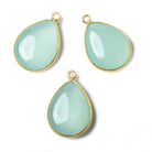 21x16mm Vermeil Bezel SeaBlue Chalcedony plain pear Pendant 1 focal bead - The Bead Traders