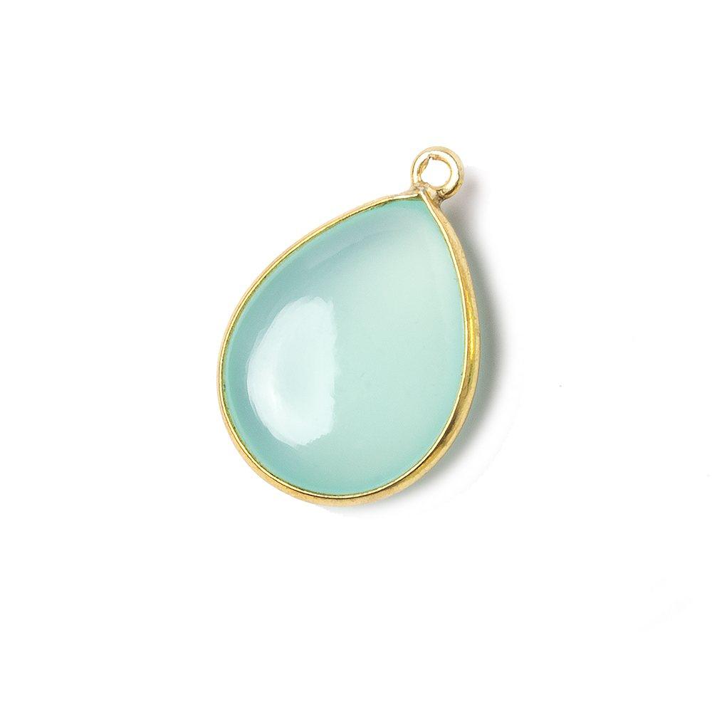 21x16mm Vermeil Bezel SeaBlue Chalcedony plain pear Pendant 1 focal bead - The Bead Traders