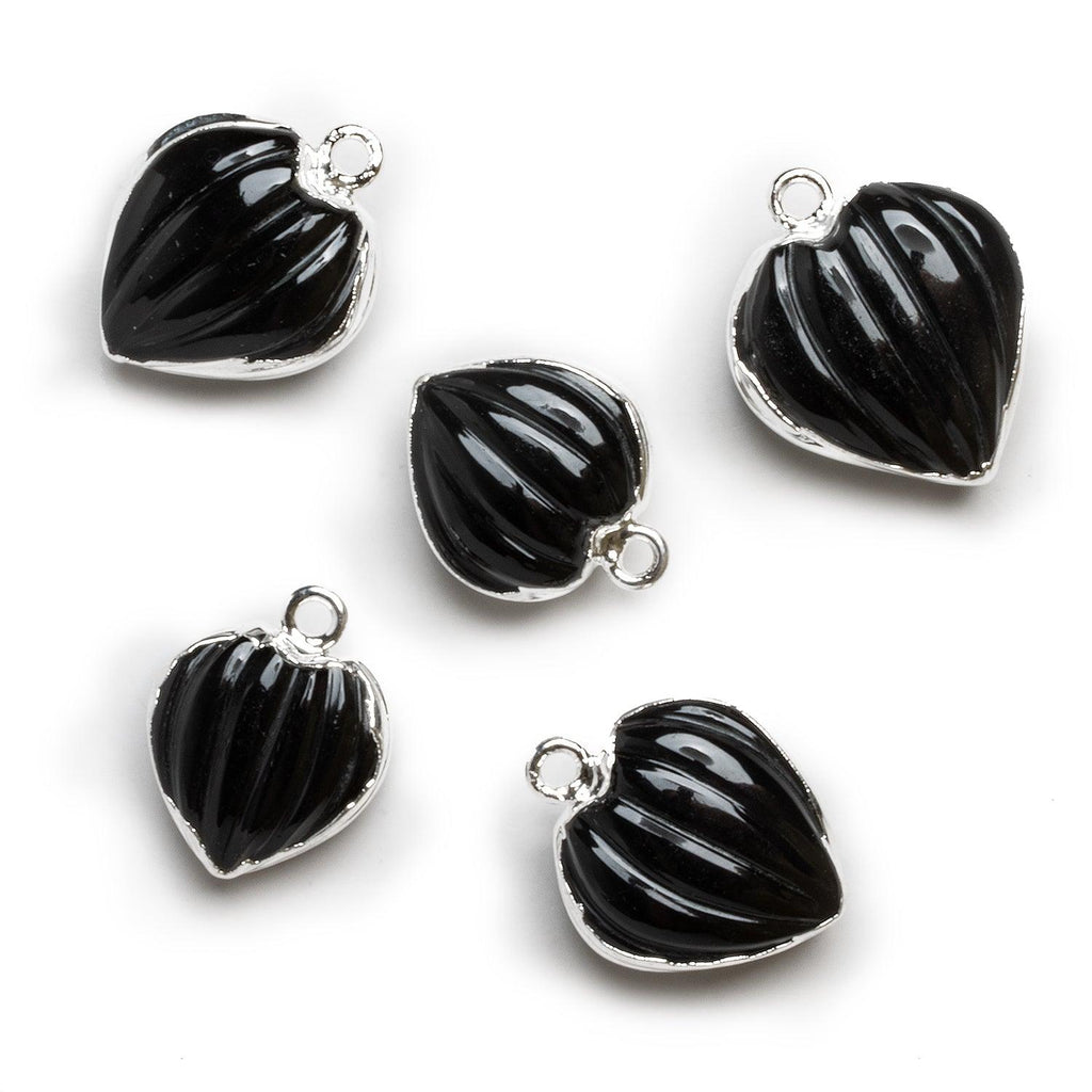 21x17mm Silver Leafed Black Onyx Carved Heart Pendant 1 Bead - The Bead Traders