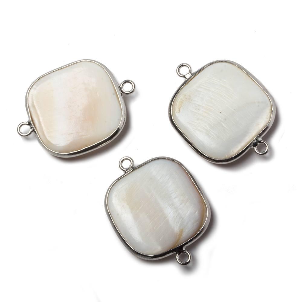 21x21mm Silvertone Bezel Natural Mother of Pearl Square Connector 1 piece - The Bead Traders