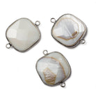 21x21mm Silvertone Bezel Natural Mother of Pearl Square Connector 1 piece - The Bead Traders