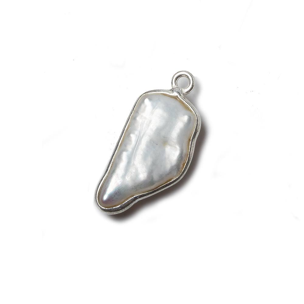 21x8mm Silver Bezeled Off White Biwa Pearl Pendant 1 piece - The Bead Traders
