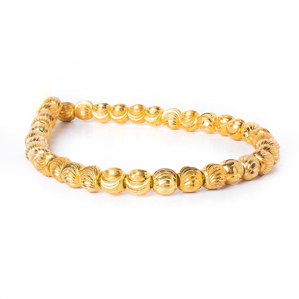 22kt Gold Plated Brass Bead Round Shiny with Curved Grooves 5x6m - The Bead Traders
