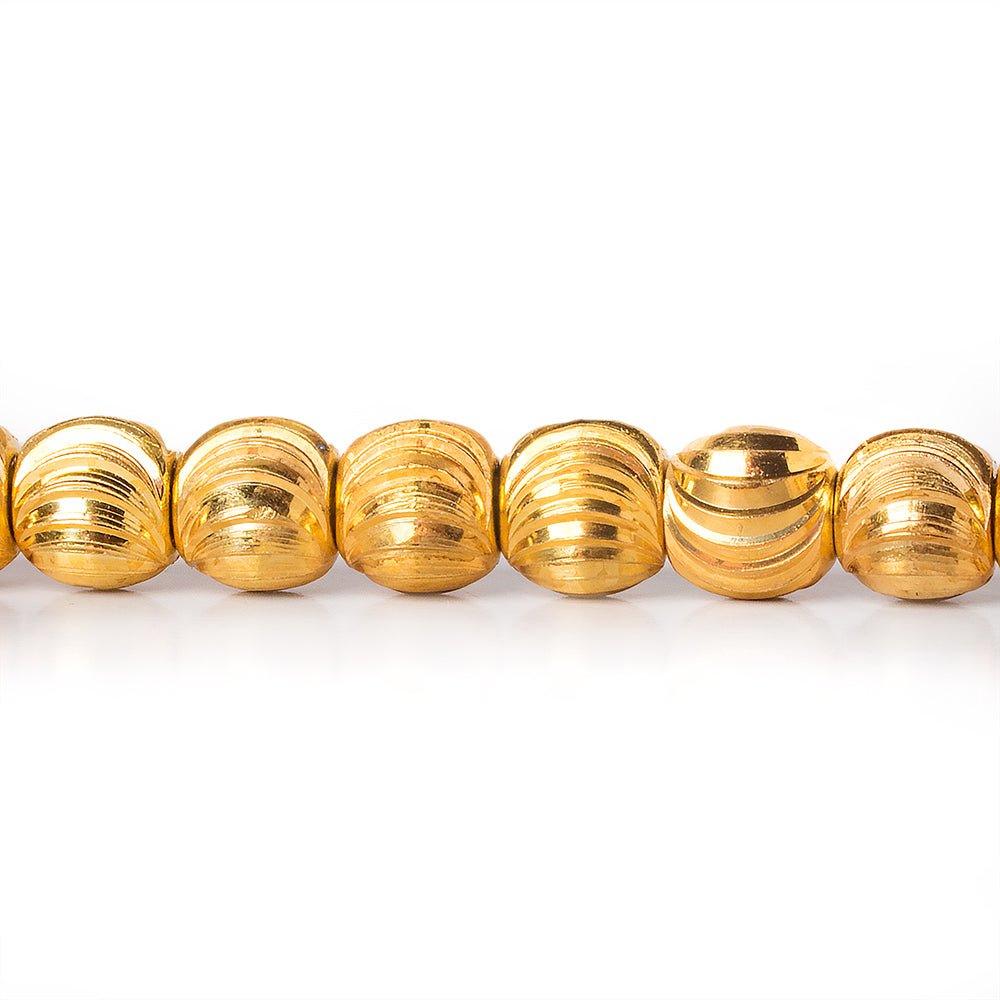 22kt Gold Plated Brass Bead Round Shiny with Curved Grooves 5x6m - The Bead Traders