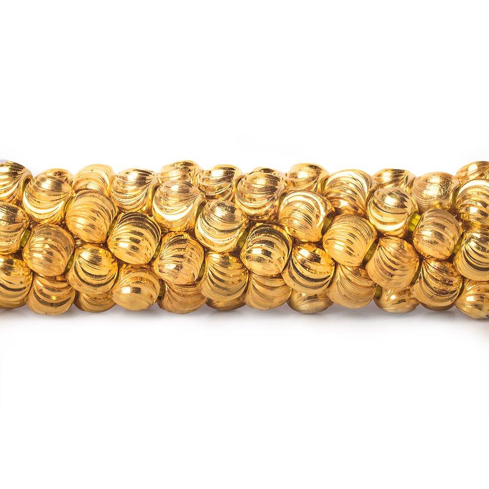 22kt Gold Plated Brass Bead Round Shiny with Curved Grooves 5x6m - The Bead Traders