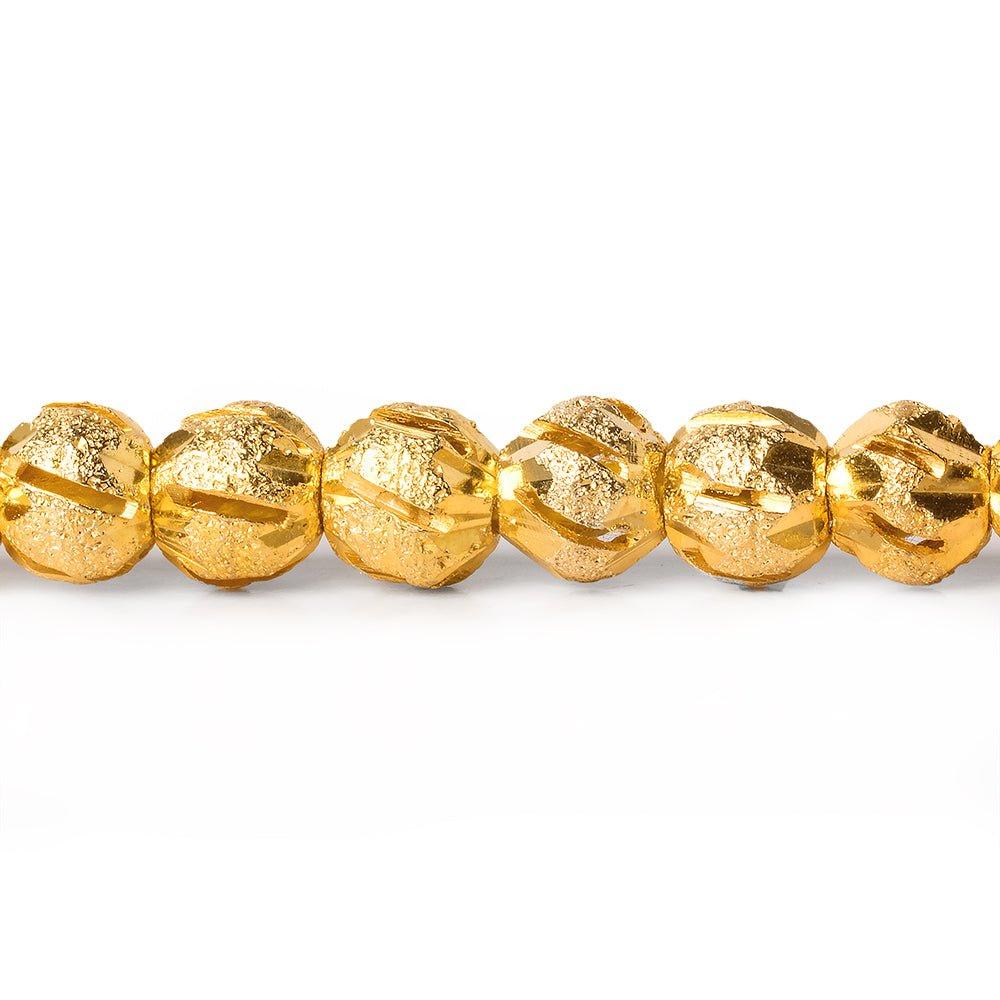 22kt Gold Plated Brass Bead Round Stardust with Diagonal Stripes - The Bead Traders