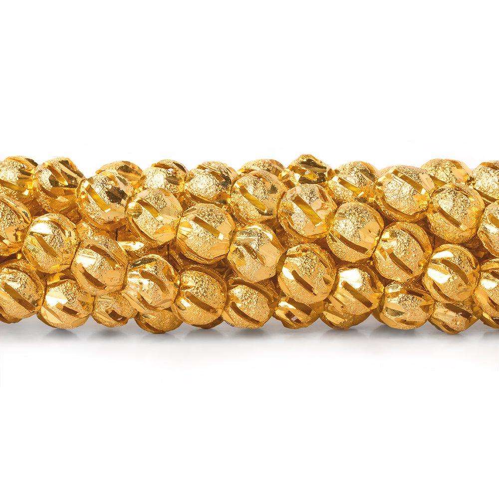 22kt Gold Plated Brass Bead Round Stardust with Diagonal Stripes - The Bead Traders