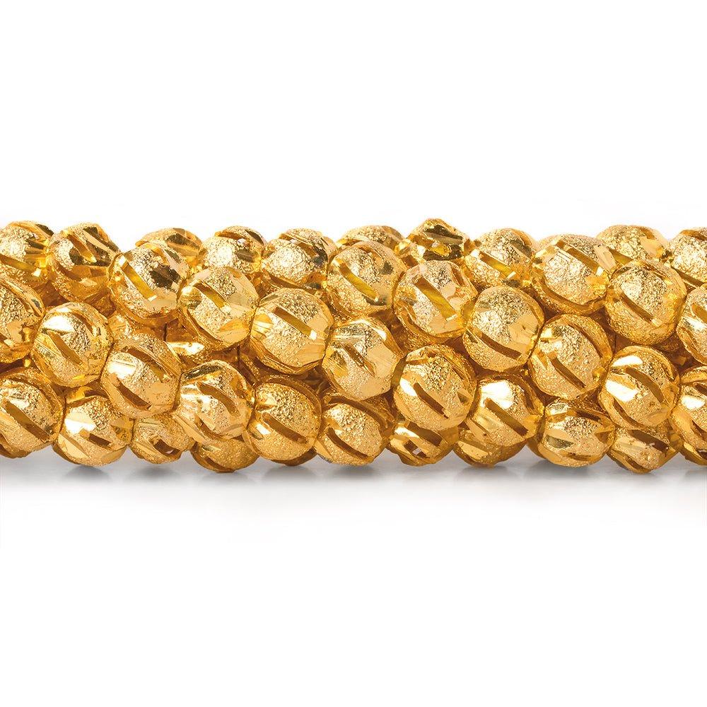 22kt Gold Plated Brass Bead Round Stardust with Diagonal Stripes - The Bead Traders