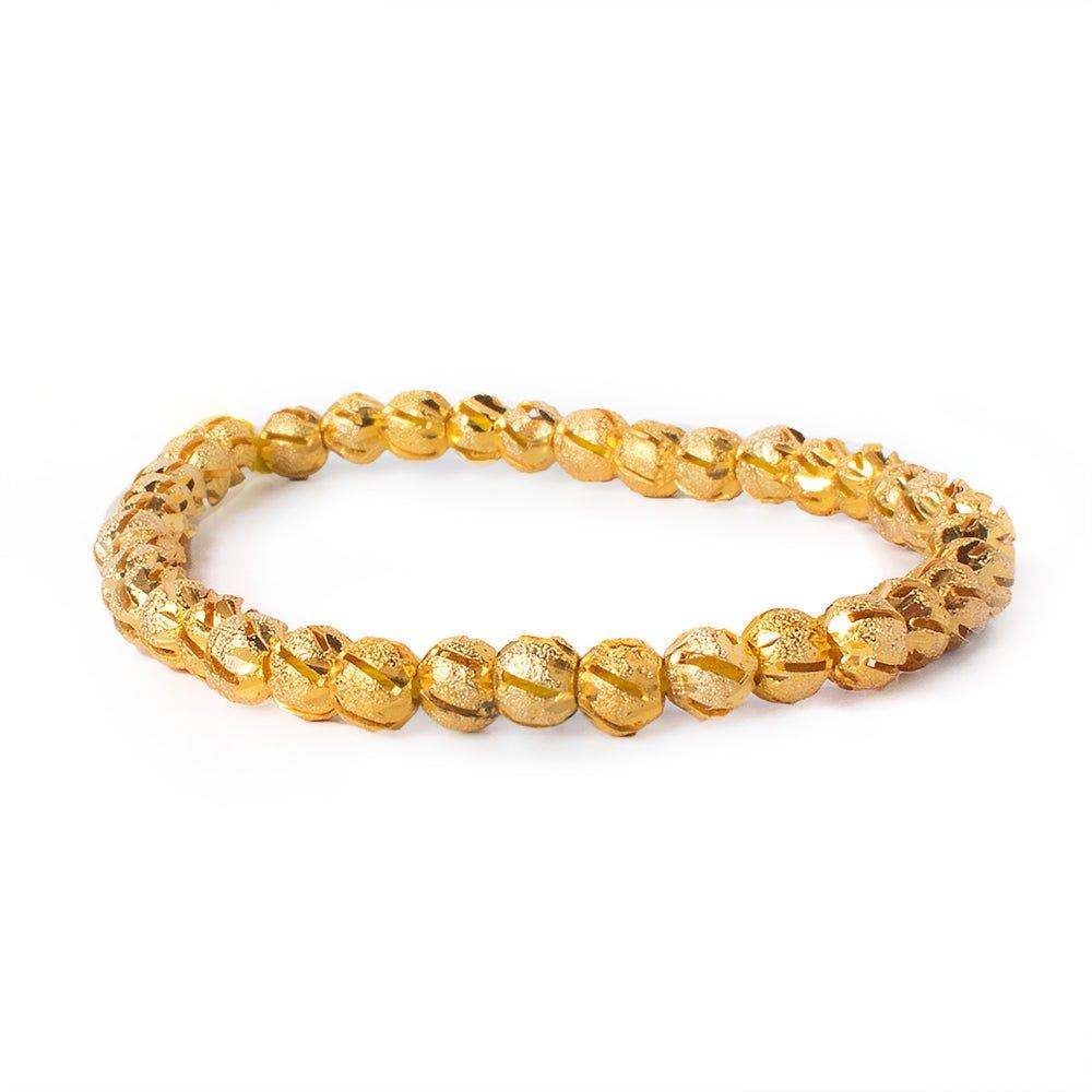 22kt Gold Plated Brass Bead Round Stardust with Diagonal Stripes - The Bead Traders