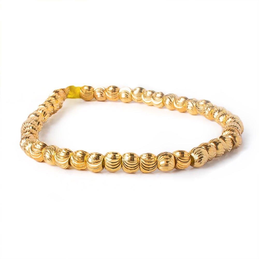 22kt Gold Plated Brass Beads 5mm Rounds Shiny with Curved Grooves - The Bead Traders