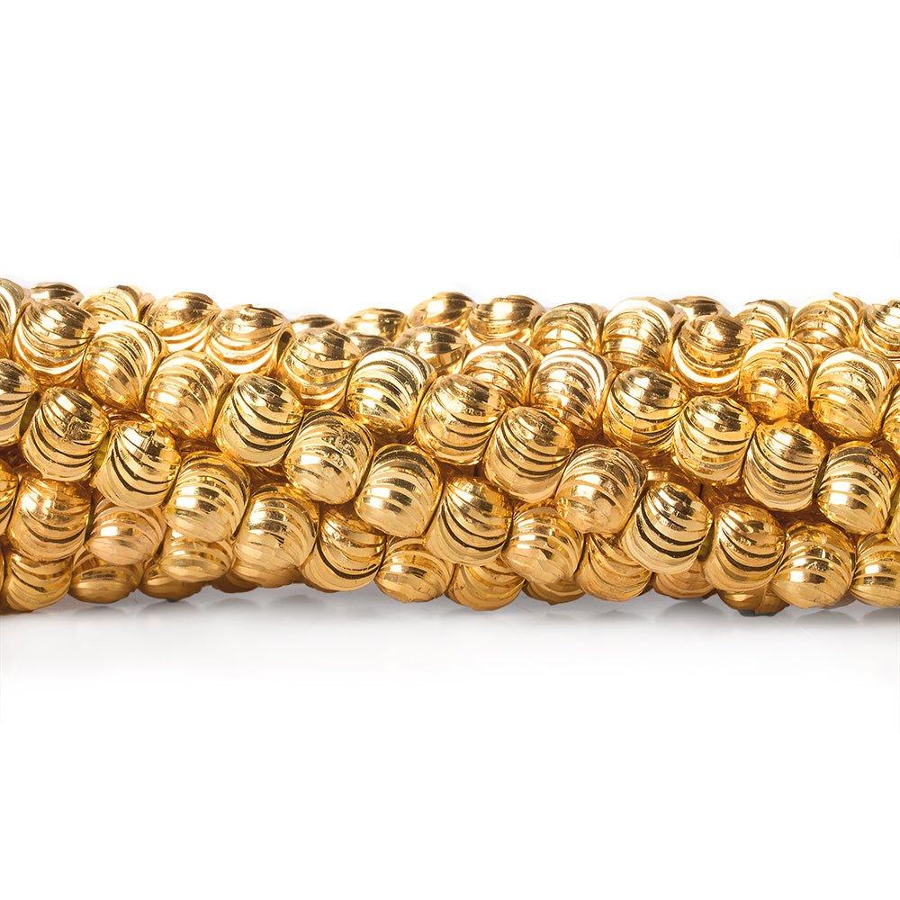 22kt Gold Plated Brass Beads 5mm Rounds Shiny with Curved Grooves - The Bead Traders