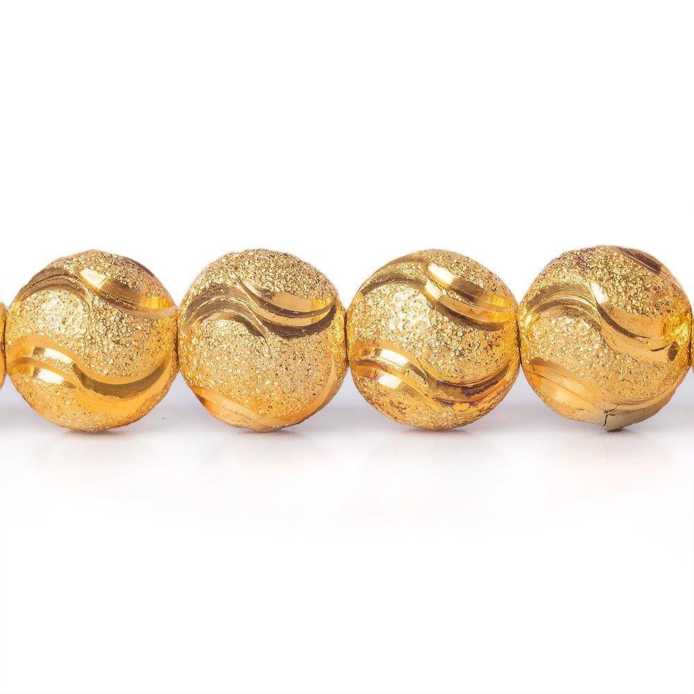 22kt Gold Plated Brass Round 10mm Stardust Bead Diamond Cut Waves, 8" length, 22 pcs - The Bead Traders