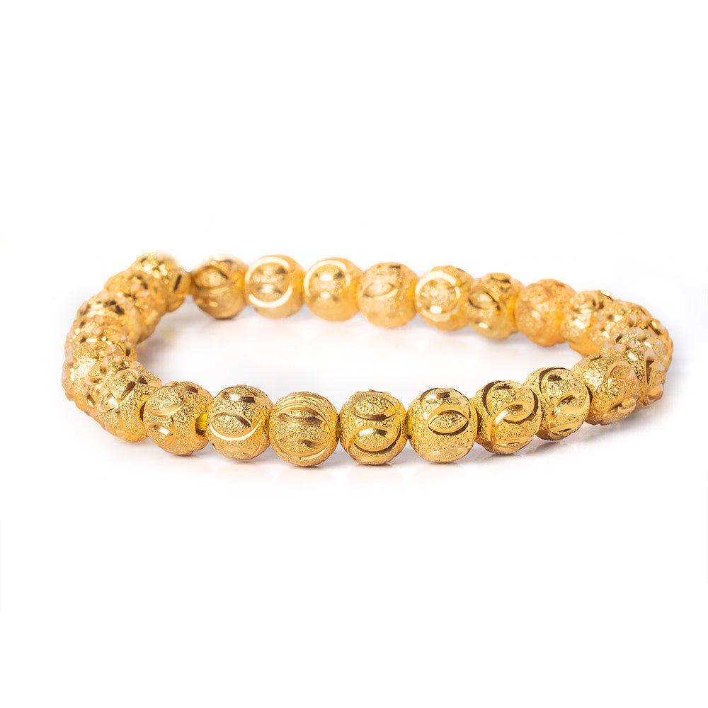 22kt Gold Plated Brass Round 8mm Stardust Bead Diamond Cut Elipses, 8" length, 29 pcs - The Bead Traders