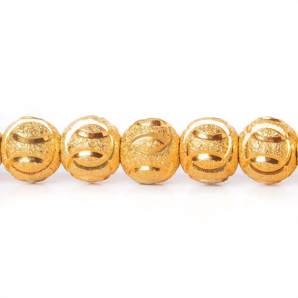 22kt Gold Plated Brass Round 8mm Stardust Bead Diamond Cut Elipses, 8" length, 29 pcs - The Bead Traders