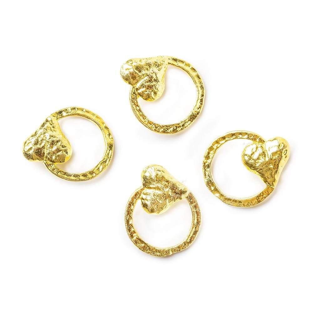 22kt Gold plated Charm Hammered Circle with Heart Set of 4 - The Bead Traders