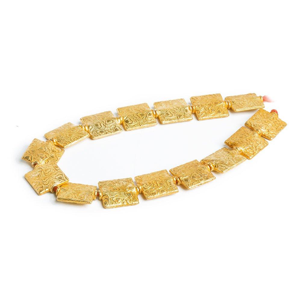 22kt Gold Plated Copper Embossed Heart Square Beads 8 inch 15 pieces - The Bead Traders