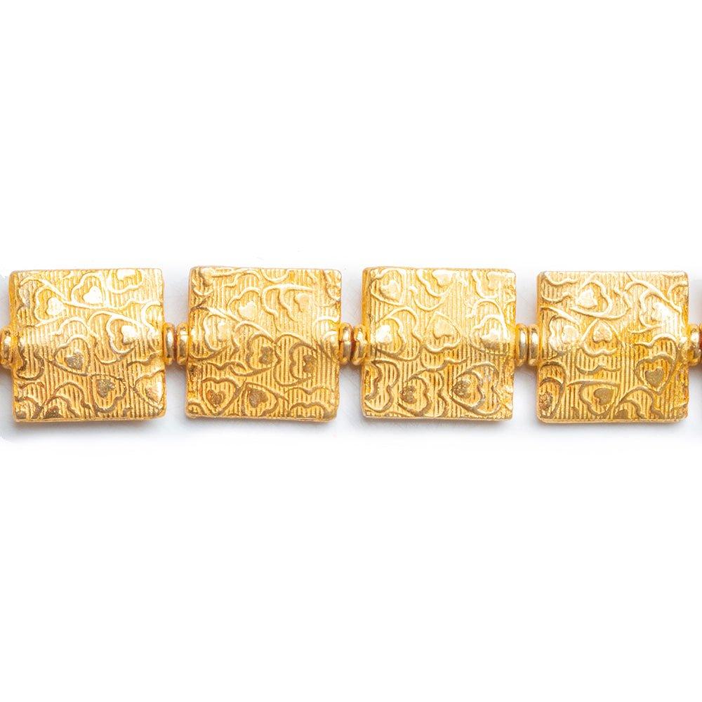 22kt Gold Plated Copper Embossed Heart Square Beads 8 inch 15 pieces - The Bead Traders