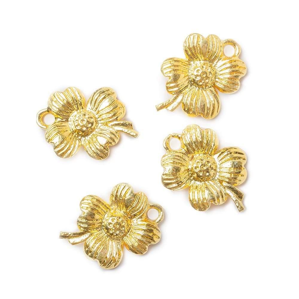 22kt Gold plated Finding Flower On Stem Charm Set of 4 - The Bead Traders