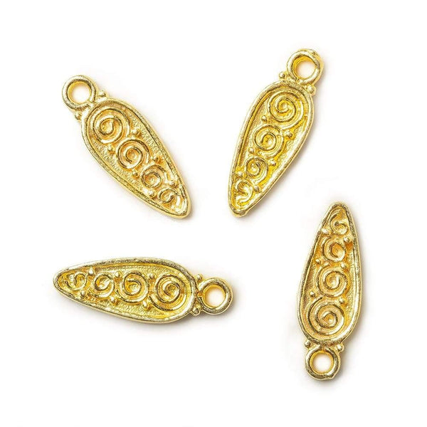 22kt Gold plated Pear Charm with Scrollwork Set of 4