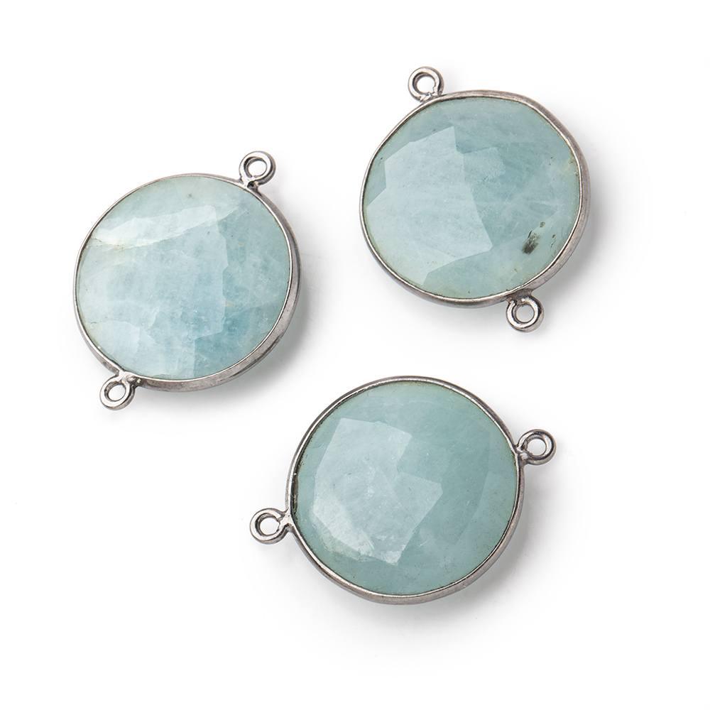 22mm Black Gold Bezeled Aquamarine Coin Connector 1 piece - The Bead Traders