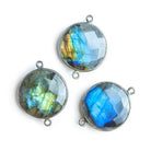 22mm Black Gold Bezeled Labradorite Coin Focal Bead Connector 1 pc - The Bead Traders