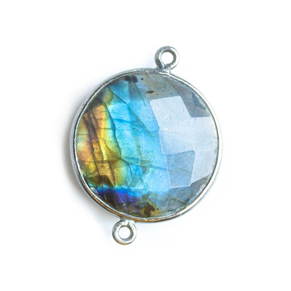 22mm Black Gold Bezeled Labradorite Coin Focal Bead Connector 1 pc - The Bead Traders