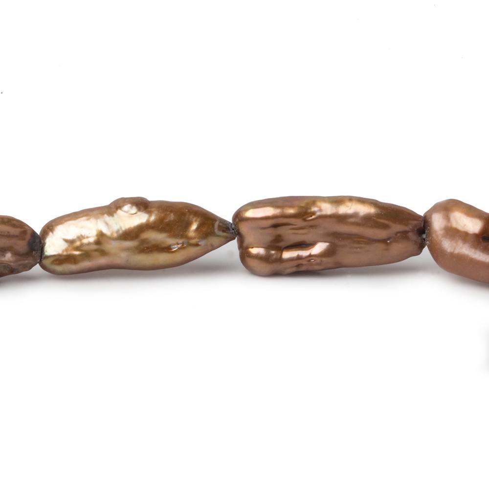 22mm Cocoa Straight Drill Biwa Pearls 15 inch 17 pieces 25x11-20x7mm - The Bead Traders