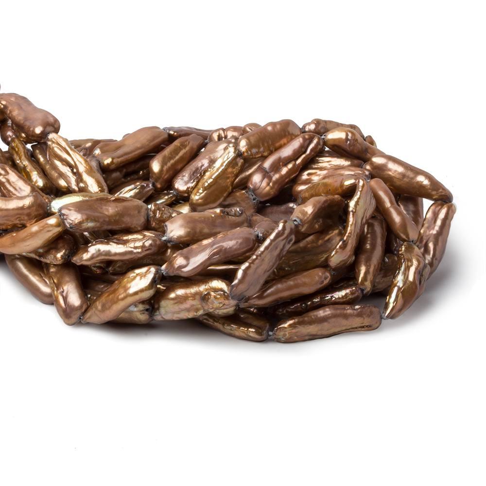 22mm Cocoa Straight Drill Biwa Pearls 15 inch 17 pieces 25x11-20x7mm - The Bead Traders