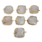22mm Gold edged White Square Drusy Connector 1 focal bead - The Bead Traders
