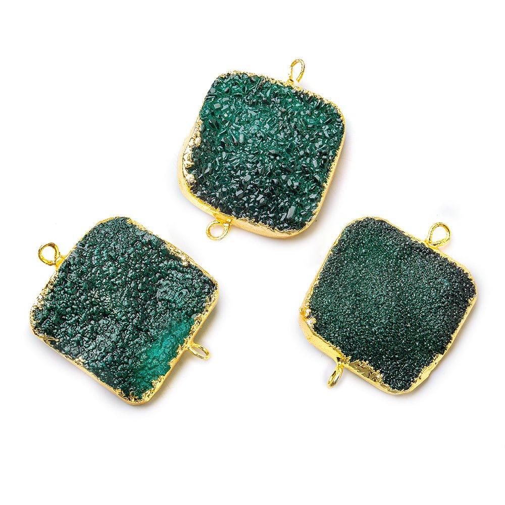 22mm Gold Leafed Green Drusy Square Connector Focal 1 bead - The Bead Traders