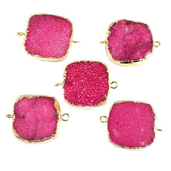 22mm Gold Leafed Hot Pink Drusy Square Connector Focal 1 bead - The Bead Traders