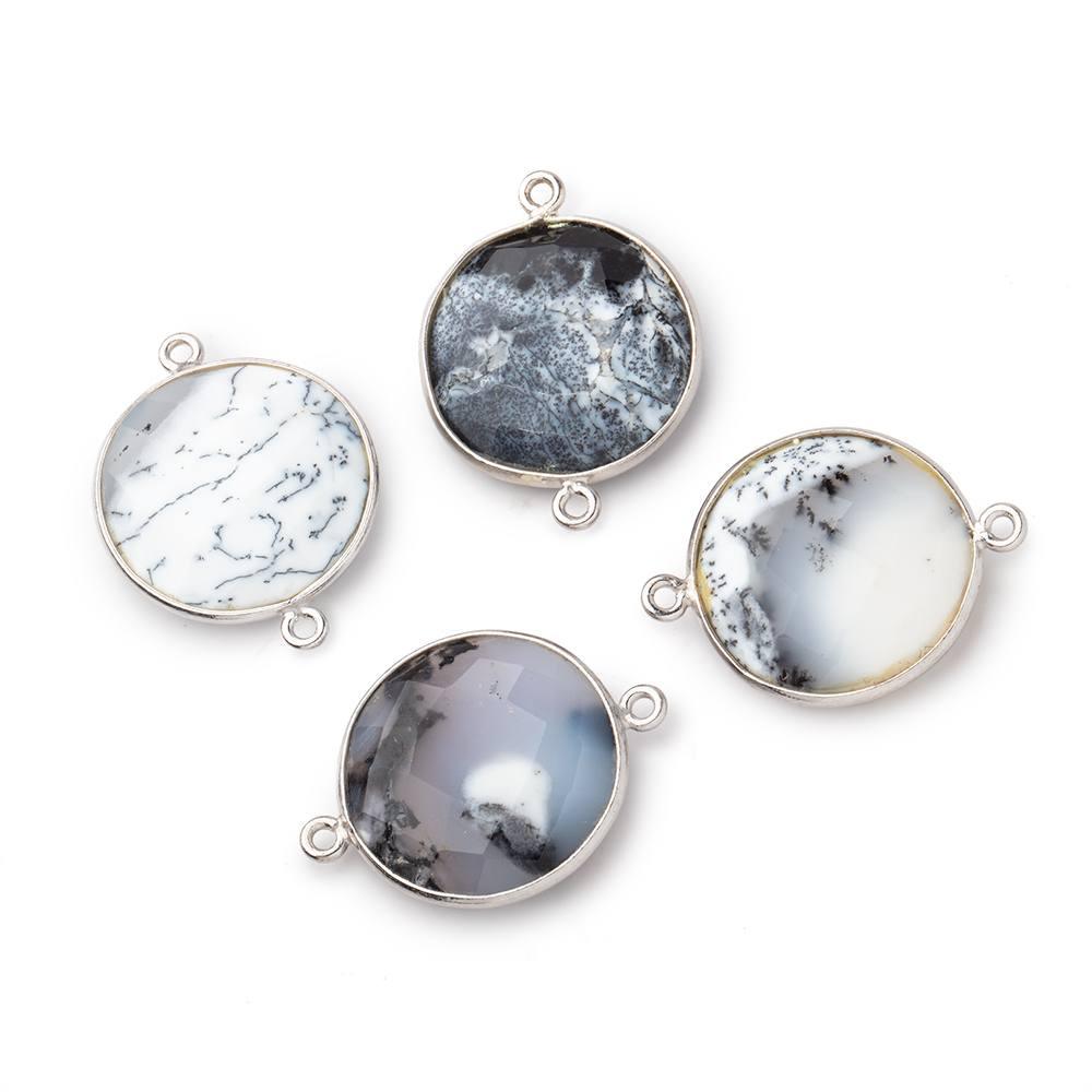 22mm Silver Bezel Dendritic Opal Coin Connector 1 piece - The Bead Traders