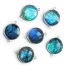 22mm Silver Bezeled Labradorite Coin Focal Bead Connector 1 pc - The Bead Traders