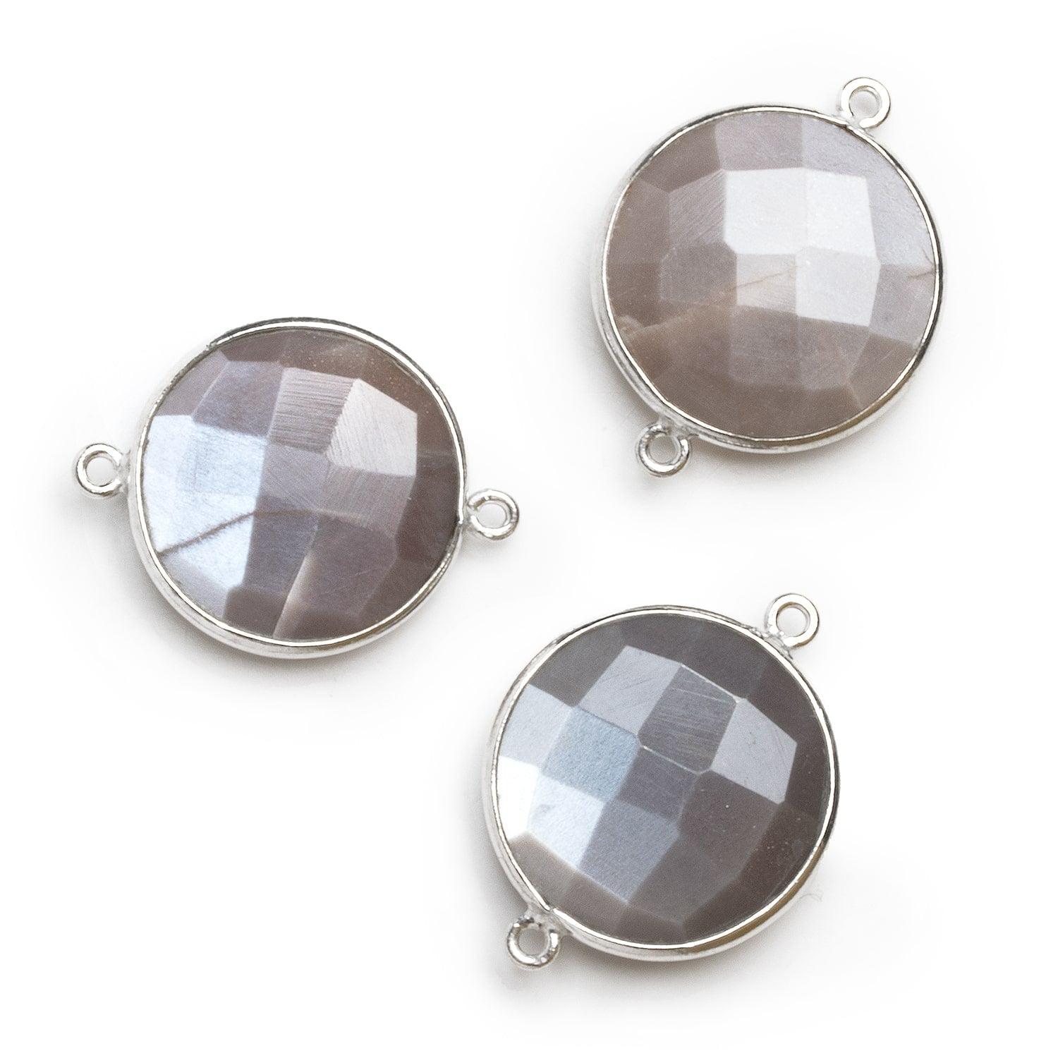 22mm Silver Bezeled Moonstone Coin Connector 1 piece - The Bead Traders