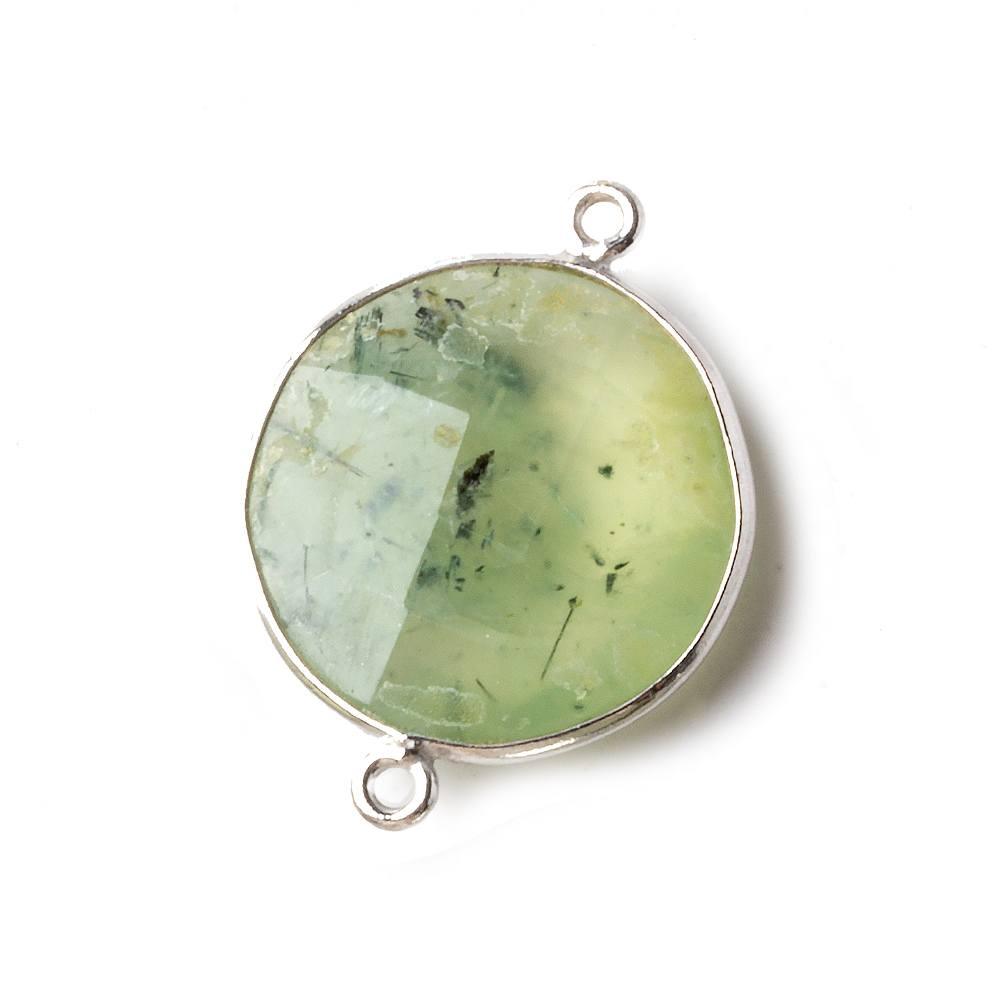 22mm Silver Bezeled Prehnite Coin Connector 1 piece - The Bead Traders