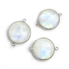 22mm Silver Bezeled Rainbow Moonstone Coin Focal Bead Connector 1 pc - The Bead Traders