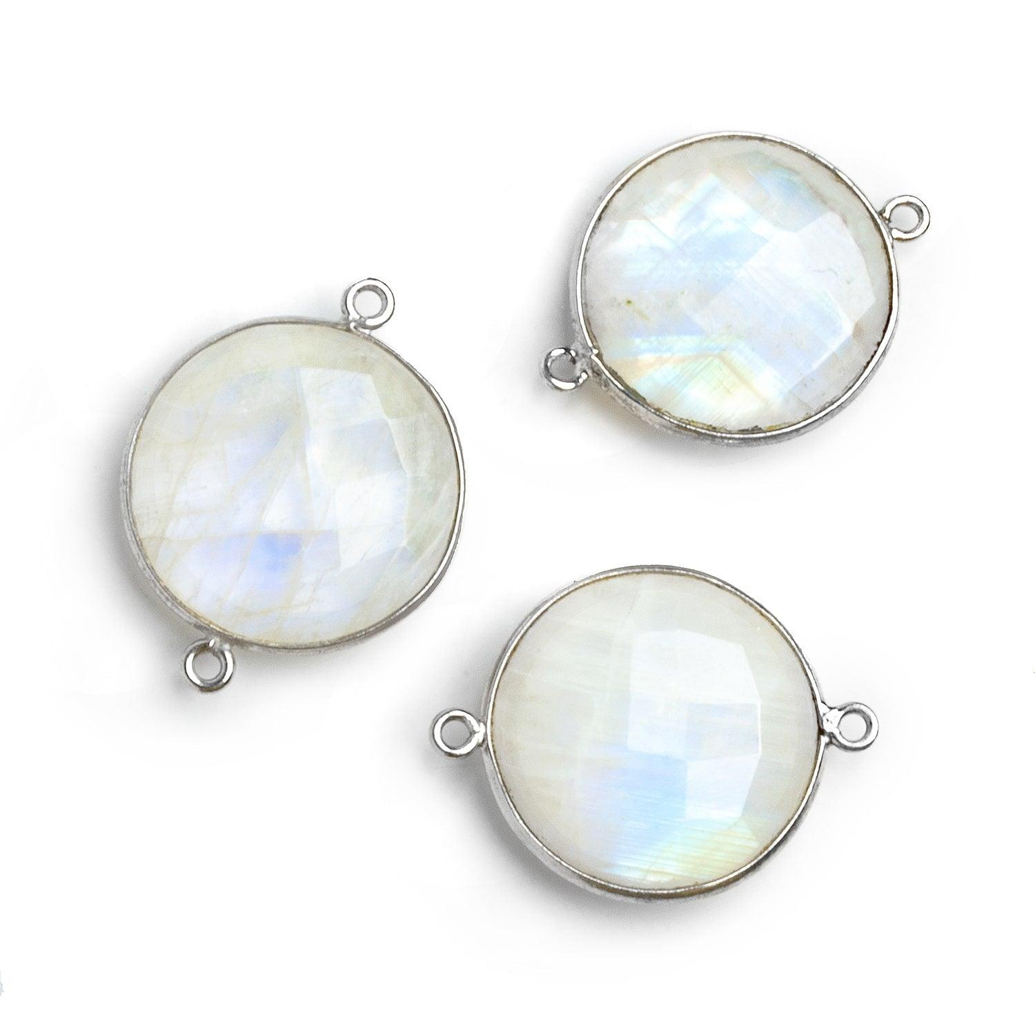 22mm Silver Bezeled Rainbow Moonstone Coin Focal Bead Connector 1 pc - The Bead Traders