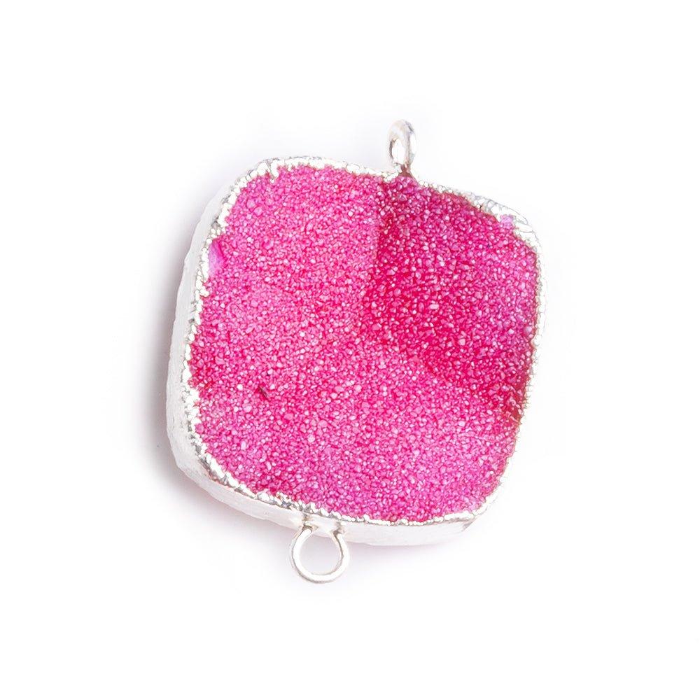 22mm Silver Leaf Hot Pink Drusy Square Connector 1 piece - The Bead Traders