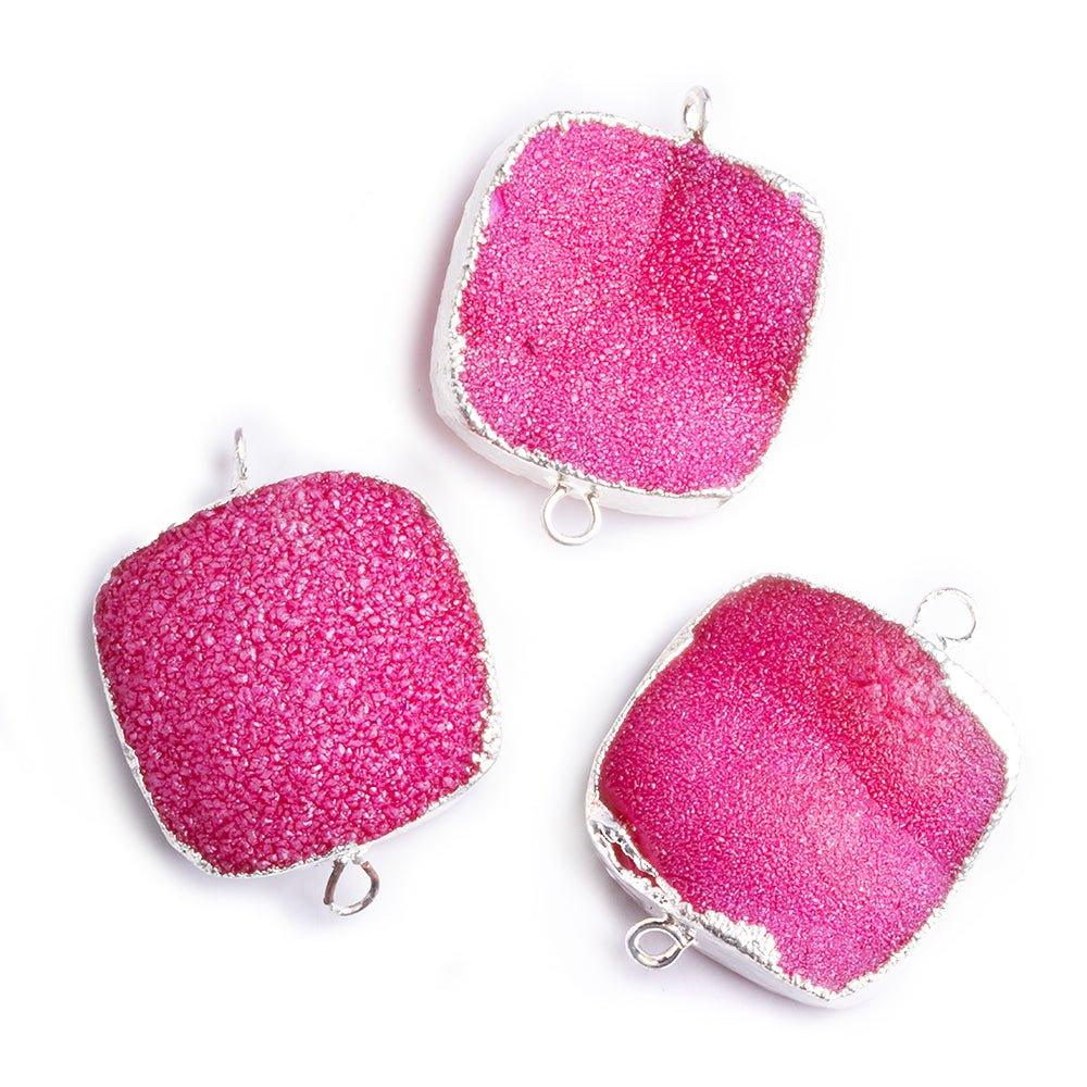 22mm Silver Leaf Hot Pink Drusy Square Connector 1 piece - The Bead Traders
