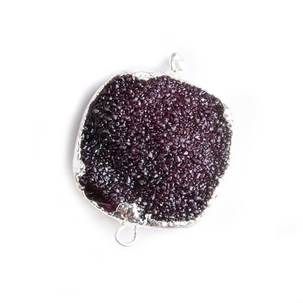 22mm Silver Leafed Berry Purple Drusy Square Connector Focal 1 bead - The Bead Traders