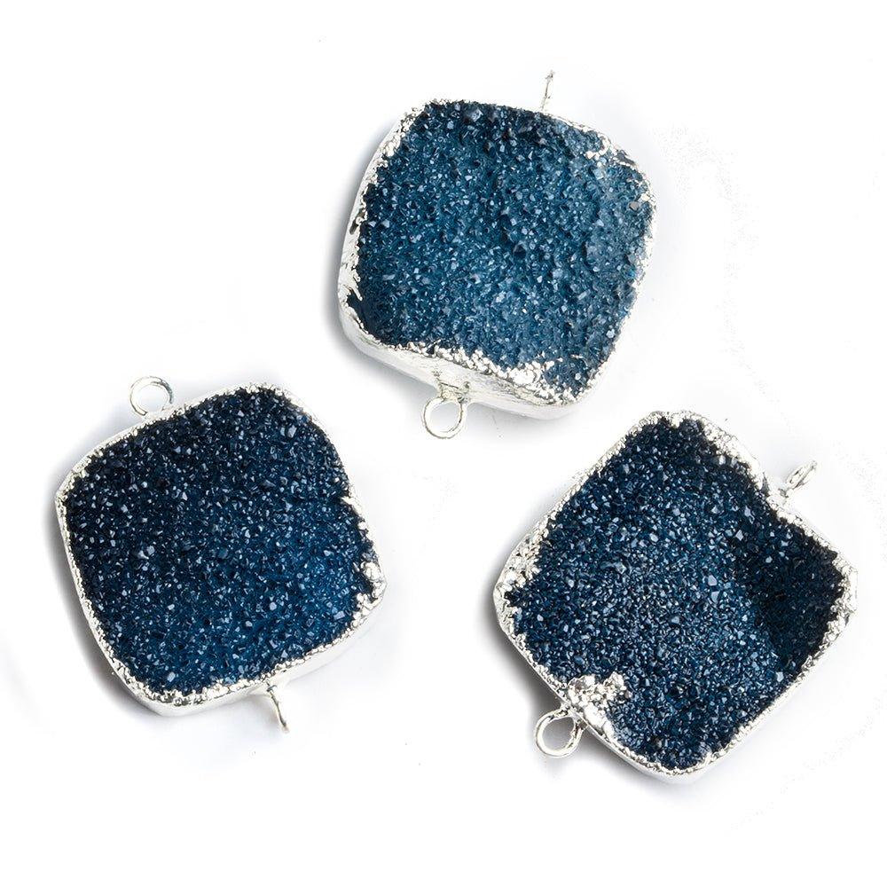 22mm Silver Leafed Dark Blue Drusy Square Connector Focal 1 bead - The Bead Traders