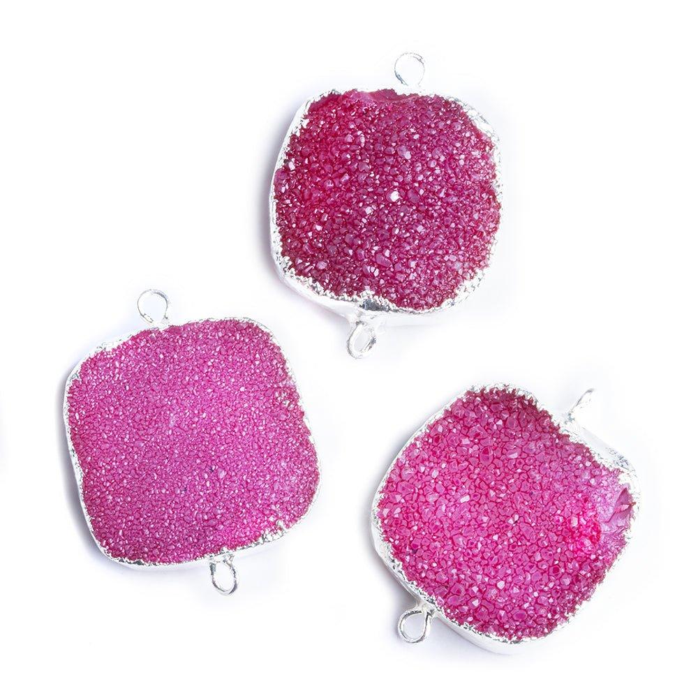 22mm Silver Leafed Pink Drusy Square Connector Focal 1 bead - The Bead Traders