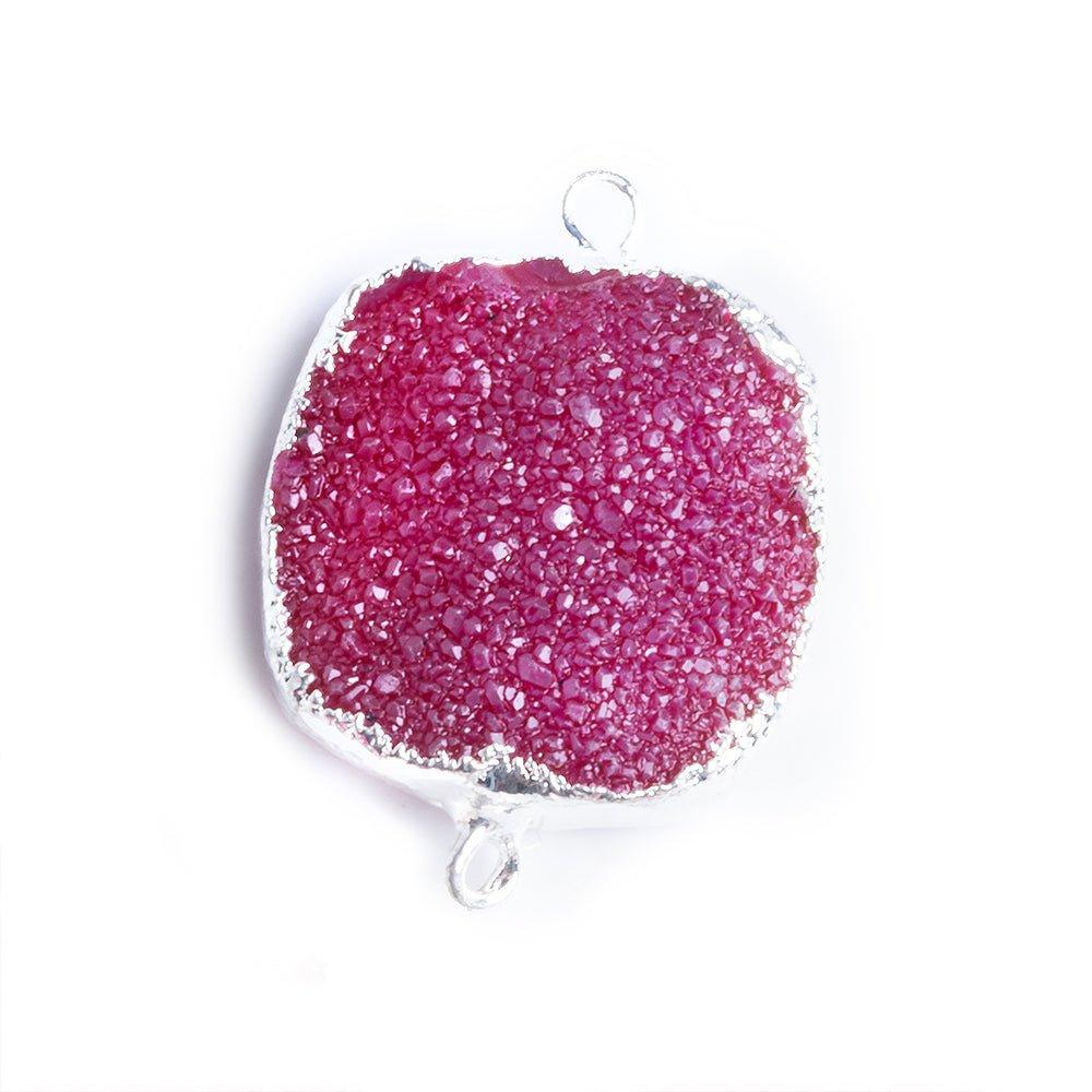 22mm Silver Leafed Pink Drusy Square Connector Focal 1 bead - The Bead Traders